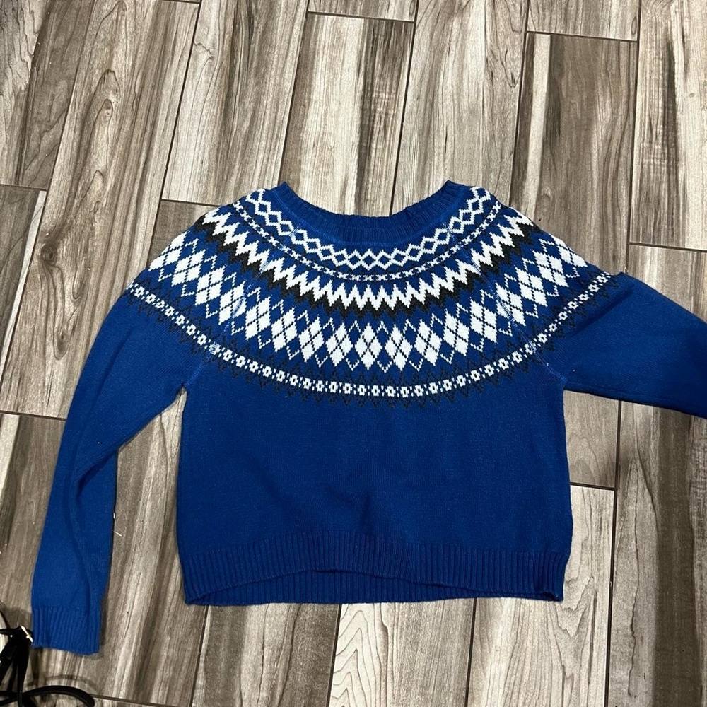 Tommy Hilfiger Blue and White Patterned Sweater